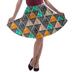 Abstract Geometric Triangle Shape A-line Skater Skirt by Nexatart