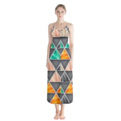 Abstract Geometric Triangle Shape Button Up Chiffon Maxi Dress