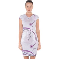Abstract Background Flowers Capsleeve Drawstring Dress 