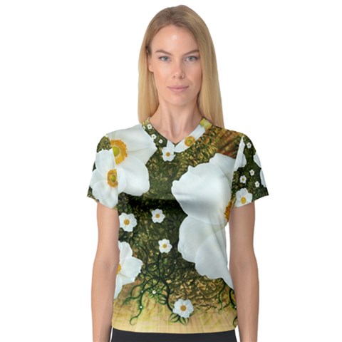 Summer Anemone Sylvestris V-neck Sport Mesh Tee by Nexatart