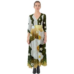 Summer Anemone Sylvestris Button Up Boho Maxi Dress