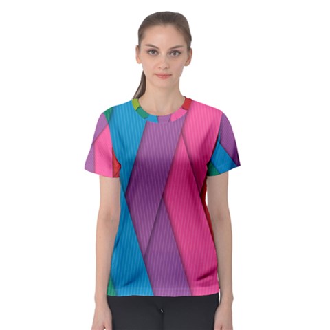 Abstract Background Colorful Strips Women s Sport Mesh Tee by Nexatart