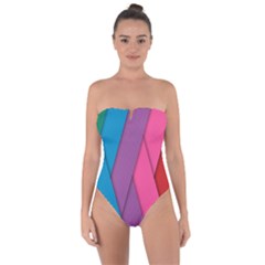 Abstract Background Colorful Strips Tie Back One Piece Swimsuit by Nexatart