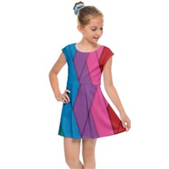 Abstract Background Colorful Strips Kids Cap Sleeve Dress by Nexatart