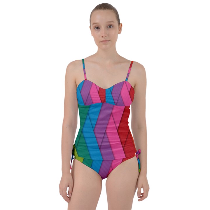 Abstract Background Colorful Strips Sweetheart Tankini Set
