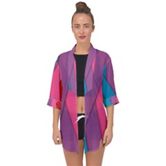 Abstract Background Colorful Strips Open Front Chiffon Kimono