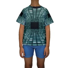 Abstract Perspective Background Kids  Short Sleeve Swimwear