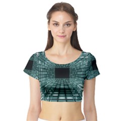 Abstract Perspective Background Short Sleeve Crop Top