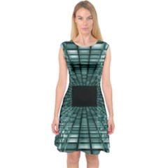 Abstract Perspective Background Capsleeve Midi Dress