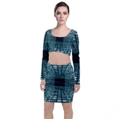 Abstract Perspective Background Long Sleeve Crop Top & Bodycon Skirt Set