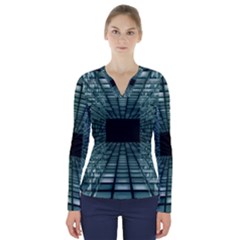 Abstract Perspective Background V-Neck Long Sleeve Top