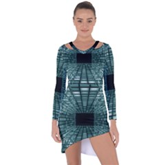 Abstract Perspective Background Asymmetric Cut-Out Shift Dress