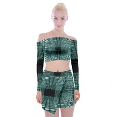 Abstract Perspective Background Off Shoulder Top with Mini Skirt Set