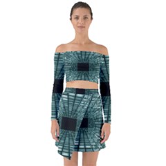 Abstract Perspective Background Off Shoulder Top with Skirt Set