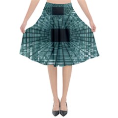 Abstract Perspective Background Flared Midi Skirt