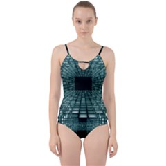 Abstract Perspective Background Cut Out Top Tankini Set