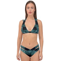 Abstract Perspective Background Double Strap Halter Bikini Set