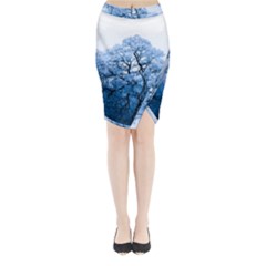 Nature Inspiration Trees Blue Midi Wrap Pencil Skirt