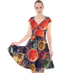 Color Box Colorful Art Artwork Cap Sleeve Front Wrap Midi Dress