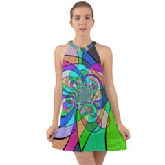 Retro Wave Background Pattern Halter Tie Back Chiffon Dress