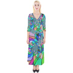 Retro Wave Background Pattern Quarter Sleeve Wrap Maxi Dress