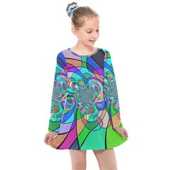 Retro Wave Background Pattern Kids  Long Sleeve Dress by Nexatart