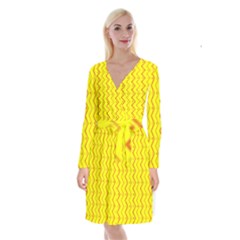 Yellow Background Abstract Long Sleeve Velvet Front Wrap Dress