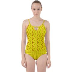 Yellow Background Abstract Cut Out Top Tankini Set