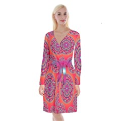 Floral Background Texture Pink Long Sleeve Velvet Front Wrap Dress