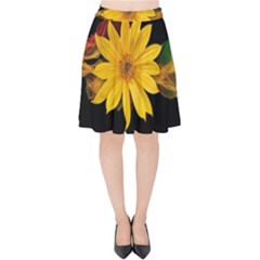 Sun Flower Blossom Bloom Particles Velvet High Waist Skirt