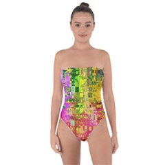 Color Abstract Artifact Pixel Tie Back One Piece Swimsuit