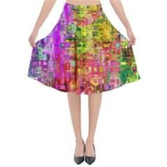 Color Abstract Artifact Pixel Flared Midi Skirt