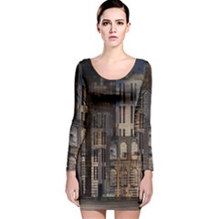 Architecture City Home Window Long Sleeve Velvet Bodycon Dress by Nexatart