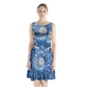 Blue Fractal Abstract Spiral Sleeveless Waist Tie Chiffon Dress View1