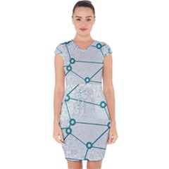 Network Social Abstract Capsleeve Drawstring Dress 