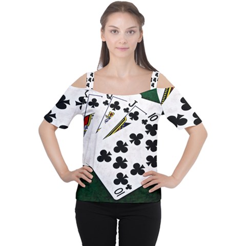 Poker Hands   Royal Flush Clubs Cutout Shoulder Tee by FunnyCow