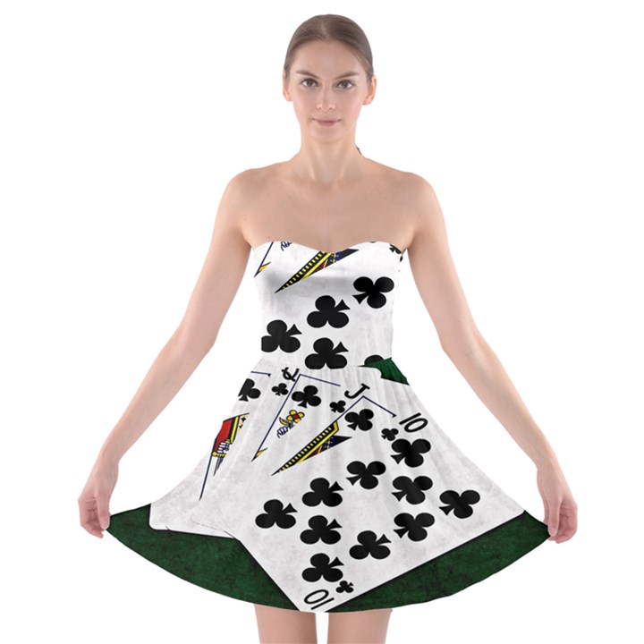 Poker Hands   Royal Flush Clubs Strapless Bra Top Dress