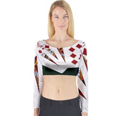 Poker Hands   Royal Flush Diamonds Long Sleeve Crop Top by FunnyCow