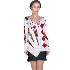 Poker Hands   Royal Flush Diamonds Long Sleeve Nightdress by FunnyCow