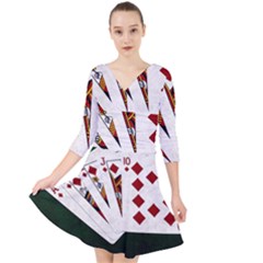 Poker Hands   Royal Flush Diamonds Quarter Sleeve Front Wrap Dress by FunnyCow