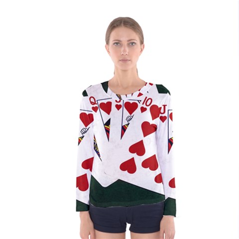 Poker Hands   Royal Flush Hearts Women s Long Sleeve Tee by FunnyCow