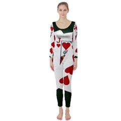 Poker Hands   Royal Flush Hearts Long Sleeve Catsuit by FunnyCow