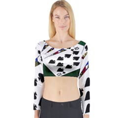 Poker Hands   Royal Flush Spades Long Sleeve Crop Top by FunnyCow