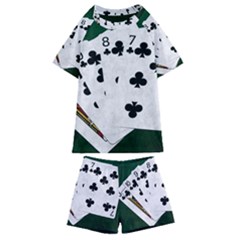 Poker Hands   Straight Flush Clubs Kids  Swim Tee And Shorts Set by FunnyCow