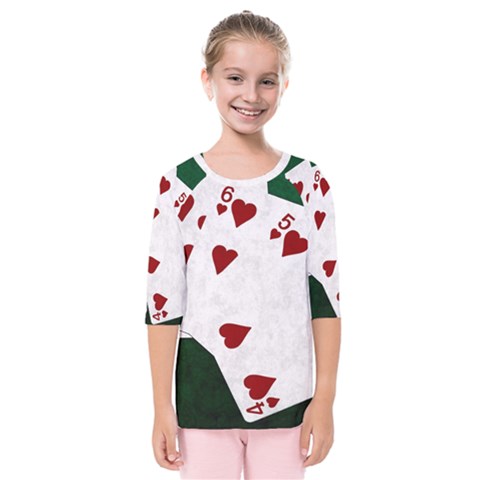 Poker Hands Straight Flush Hearts Kids  Quarter Sleeve Raglan Tee by FunnyCow