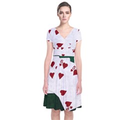 Poker Hands Straight Flush Hearts Short Sleeve Front Wrap Dress by FunnyCow