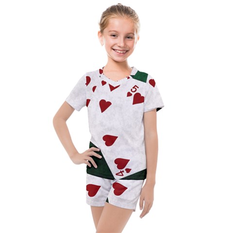 Poker Hands Straight Flush Hearts Kids  Mesh Tee And Shorts Set by FunnyCow