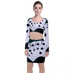 Poker Hands Straight Flush Spades Long Sleeve Crop Top & Bodycon Skirt Set by FunnyCow