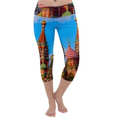 Moscow Kremlin And St  Basil Cathedral Capri Yoga Leggings by FunnyCow