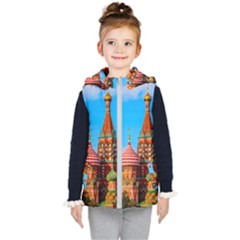 Moscow Kremlin And St  Basil Cathedral Kid s Hooded Puffer Vest by FunnyCow